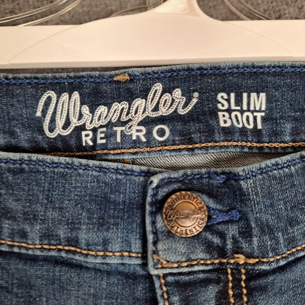 Wrangler Retro Slim Boot Jeans Men 34x34 Blue Stretch Denim 10WLT77LY
